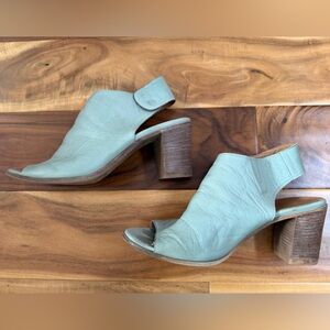 Bueno Umay Mint Green Mules with Stacked Heel